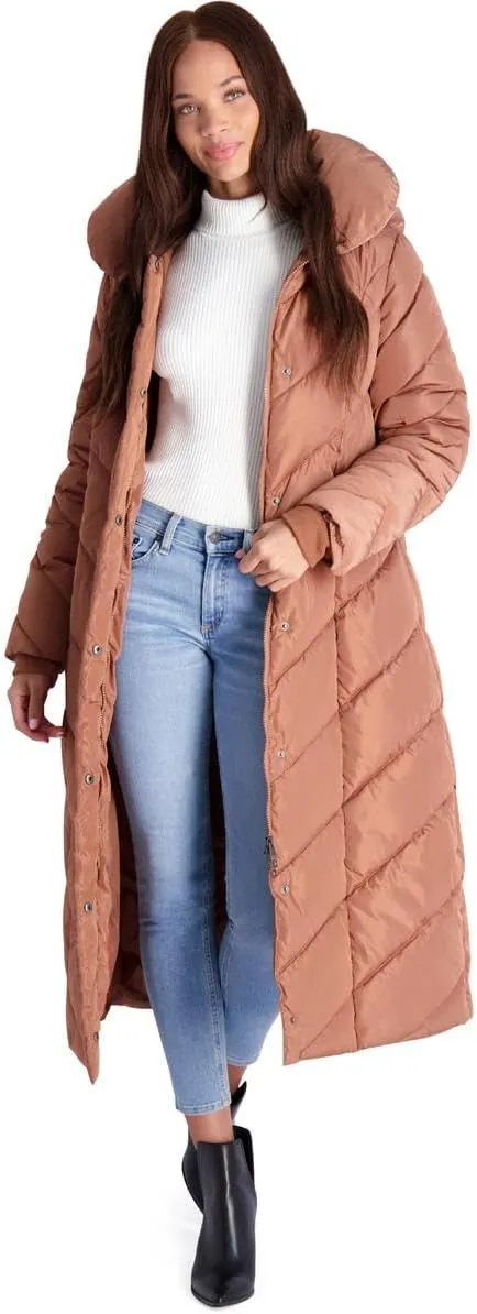 Steve Madden Women's Long Chevron Maxi Puffer Coat