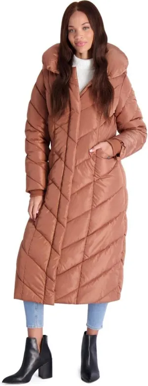 Steve Madden Women's Long Chevron Maxi Puffer Coat