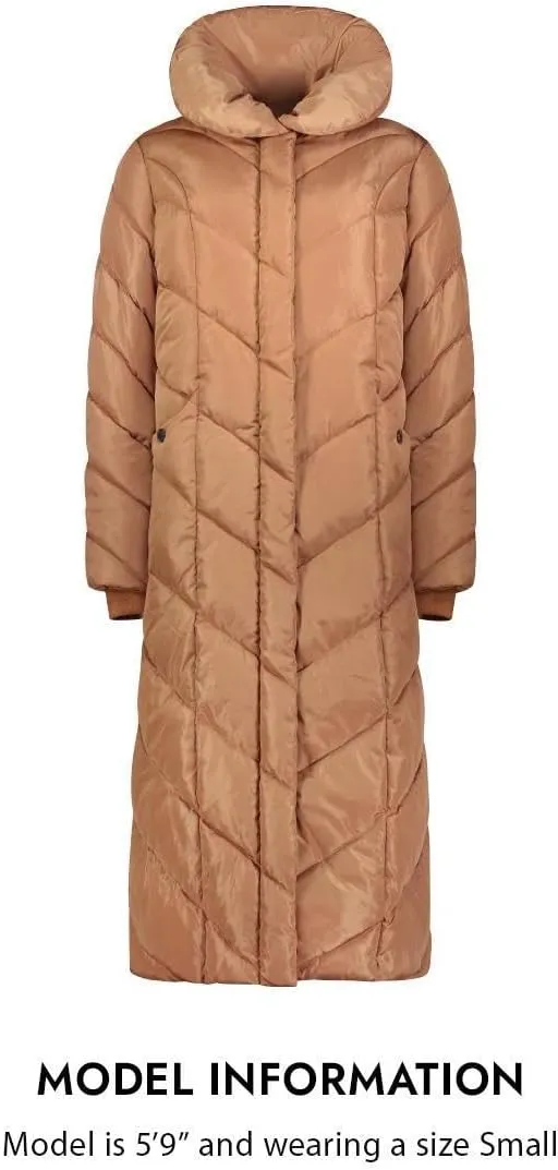 Steve Madden Women's Long Chevron Maxi Puffer Coat