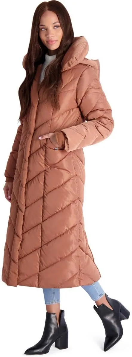 Steve Madden Women's Long Chevron Maxi Puffer Coat