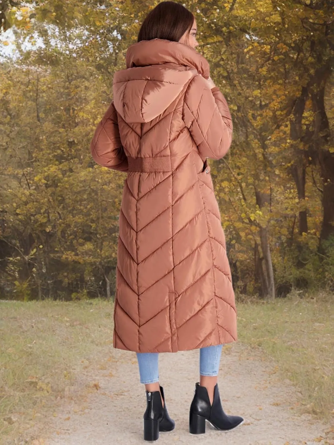 Steve Madden Women's Long Chevron Maxi Puffer Coat