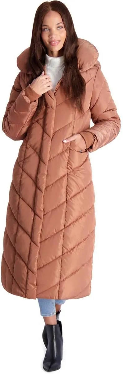Steve Madden Women's Long Chevron Maxi Puffer Coat
