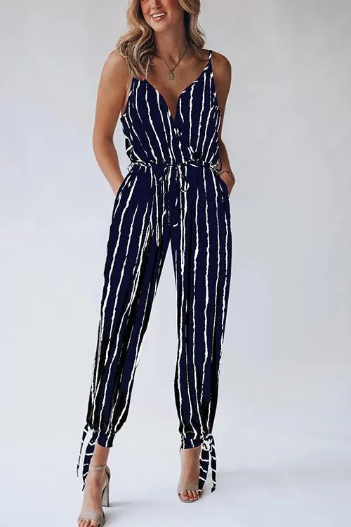 Stripe Bow Tie Slip Jumpsuits