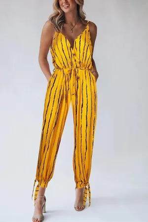 Stripe Bow Tie Slip Jumpsuits