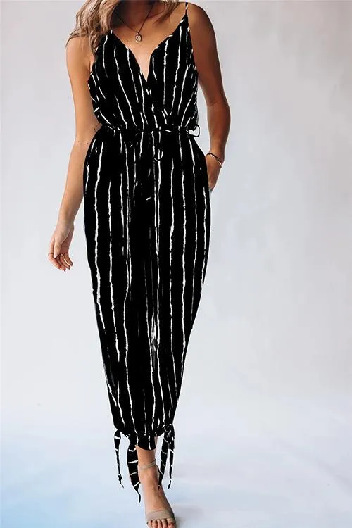 Stripe Bow Tie Slip Jumpsuits