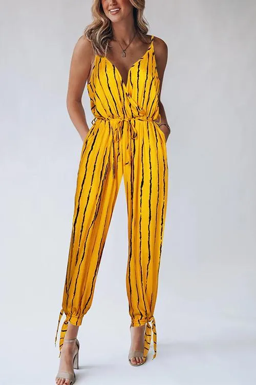 Stripe Bow Tie Slip Jumpsuits