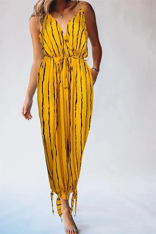 Stripe Bow Tie Slip Jumpsuits