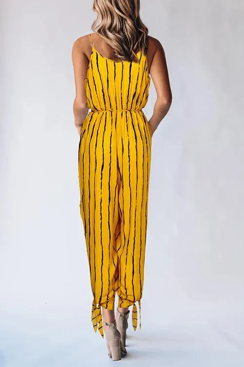 Stripe Bow Tie Slip Jumpsuits