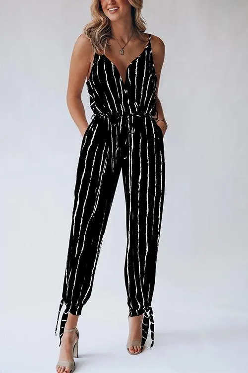 Stripe Bow Tie Slip Jumpsuits