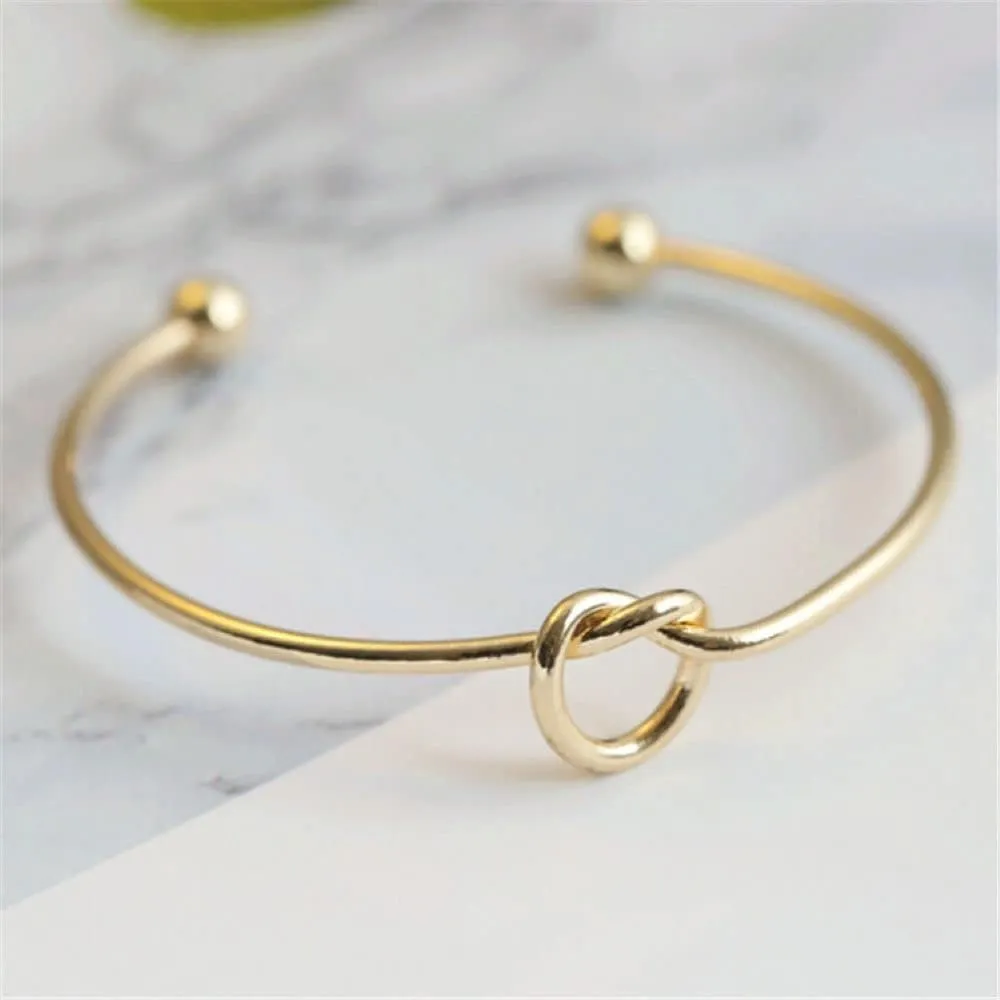SUKKCCNO Stainless Steel Love Knot Initial Disc Bangle,Forever Love Knot Infinity, Adjustable Bracelets for Women Cuff Bangle