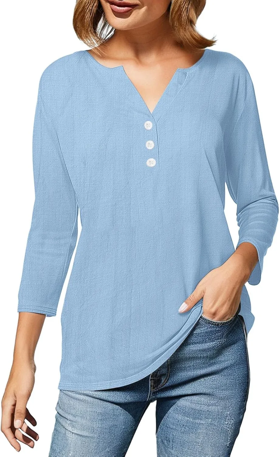 Summer Cotton Linen Shirts for Women 2025 Casual 3/4 Sleeve Tunic Shirts Spring Vacation Fashion Clothes