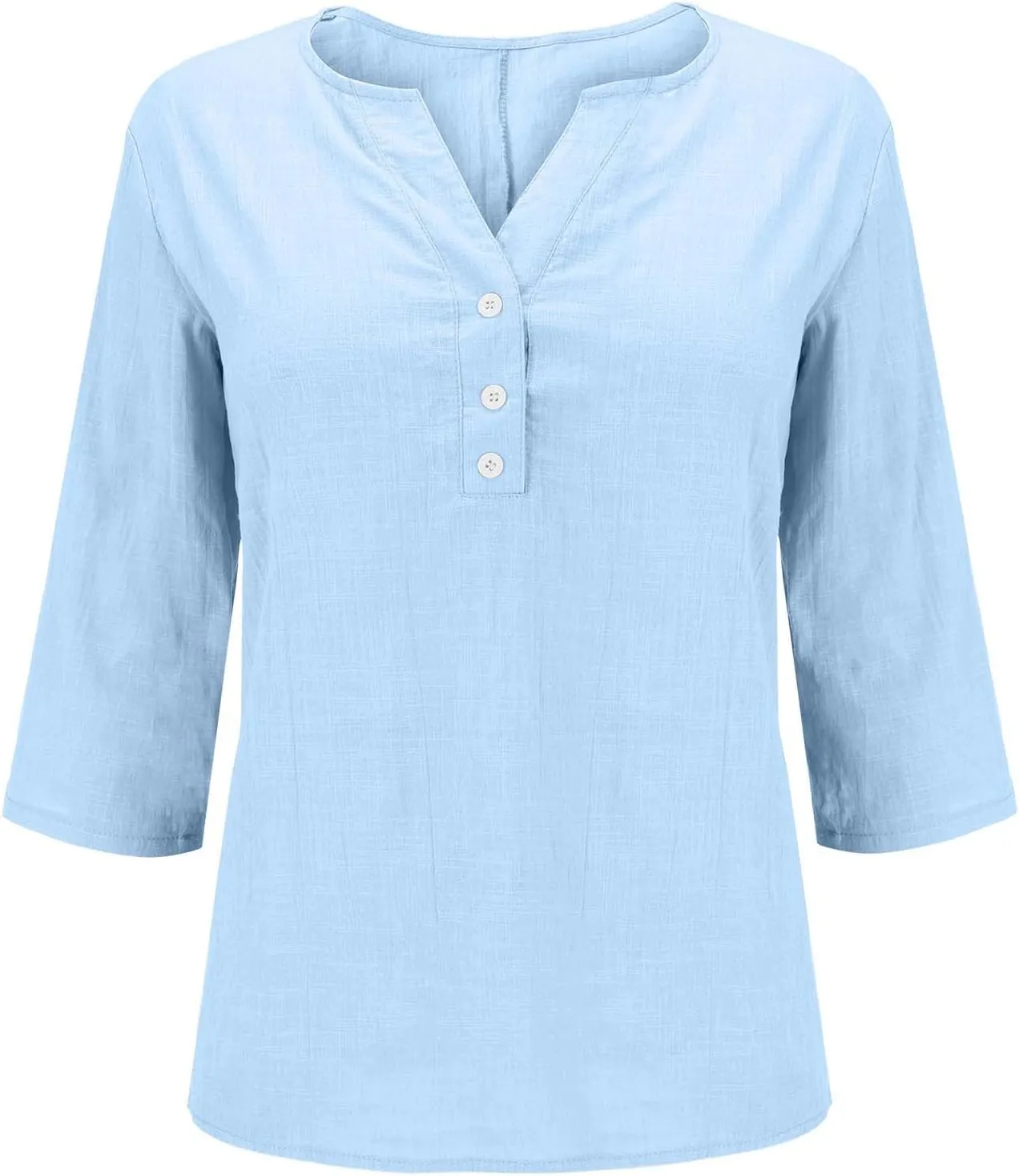 Summer Cotton Linen Shirts for Women 2025 Casual 3/4 Sleeve Tunic Shirts Spring Vacation Fashion Clothes