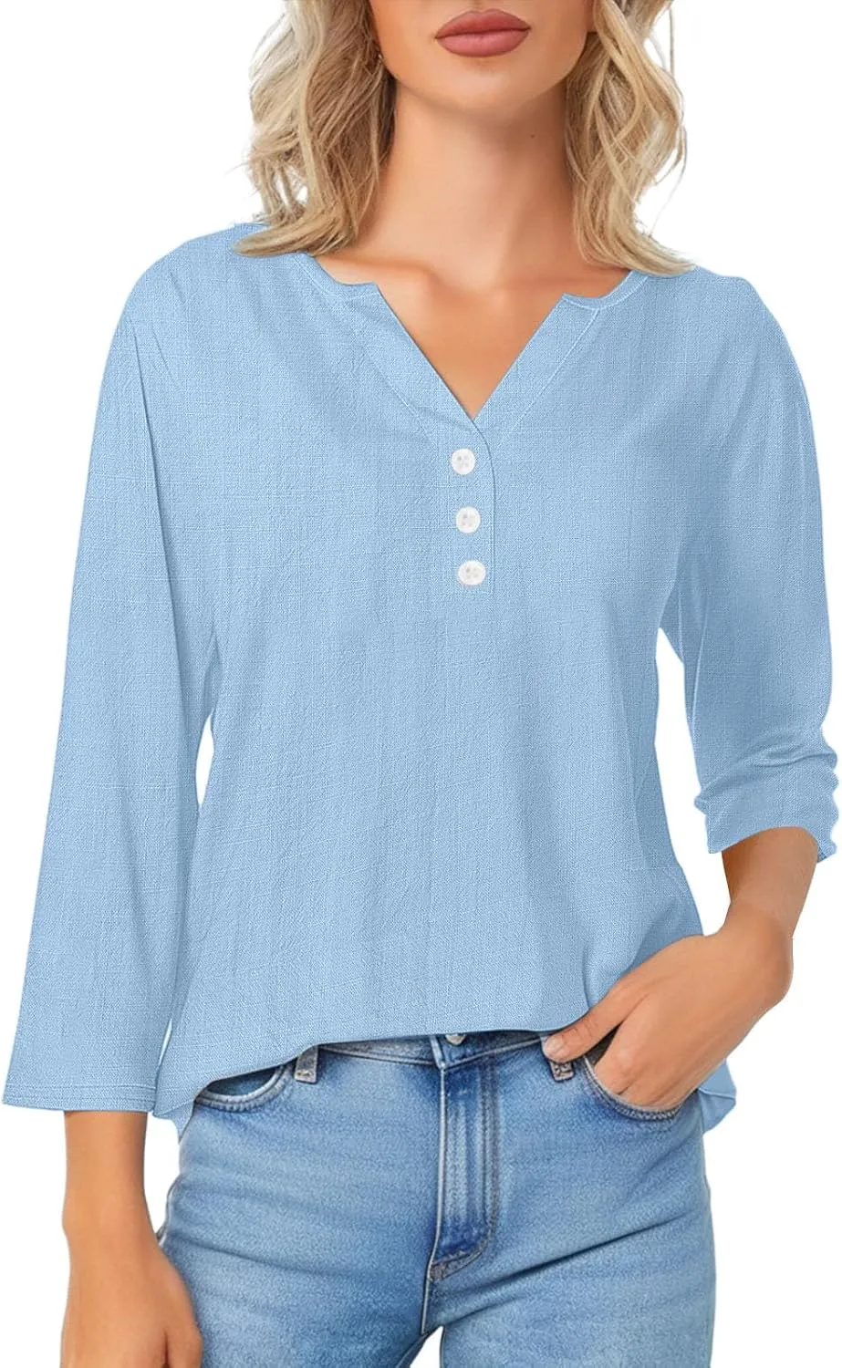 Summer Cotton Linen Shirts for Women 2025 Casual 3/4 Sleeve Tunic Shirts Spring Vacation Fashion Clothes