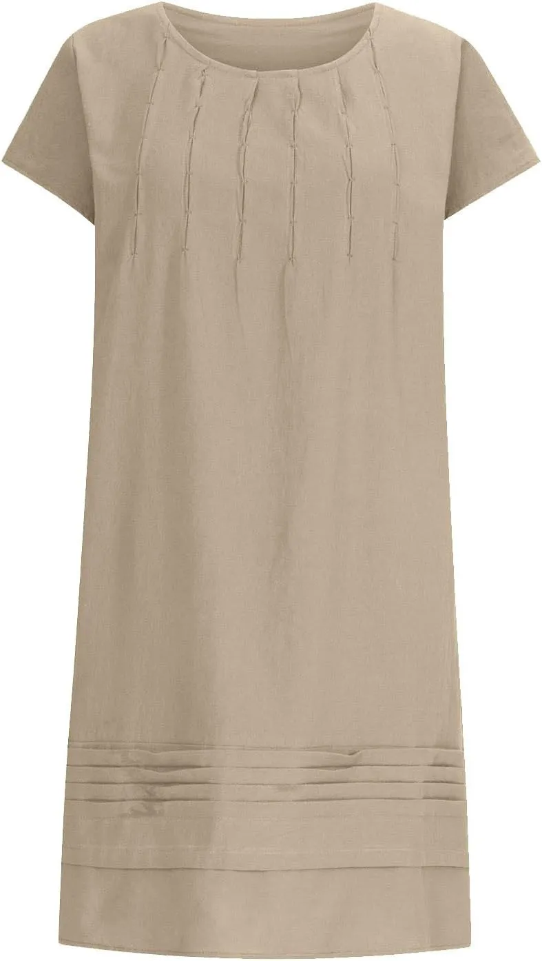 Summer Dress Womens Casual Short Sleeve Cotton Linen Dress Sundress Beach Mini Dresses for Women 2025 Trendy
