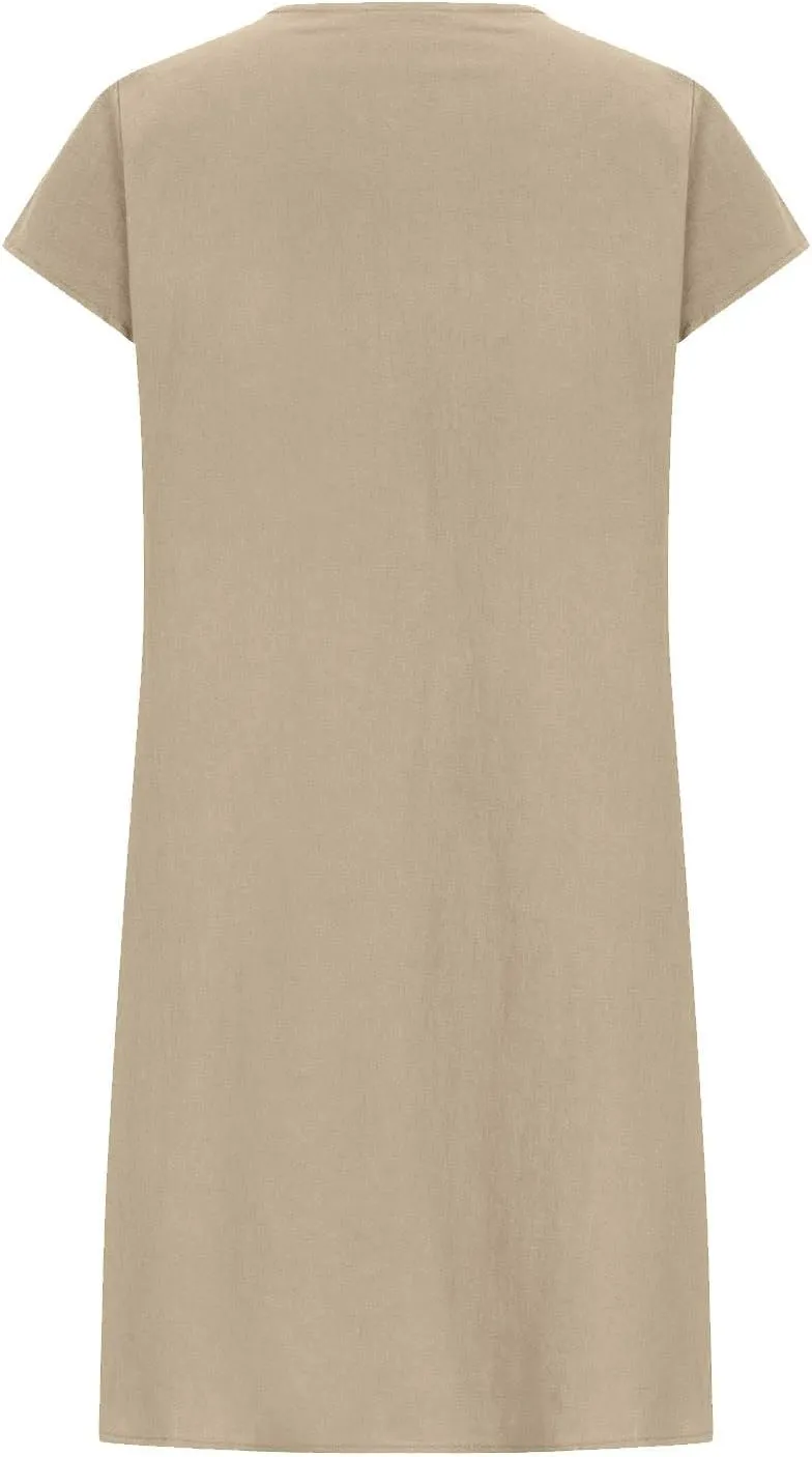 Summer Dress Womens Casual Short Sleeve Cotton Linen Dress Sundress Beach Mini Dresses for Women 2025 Trendy