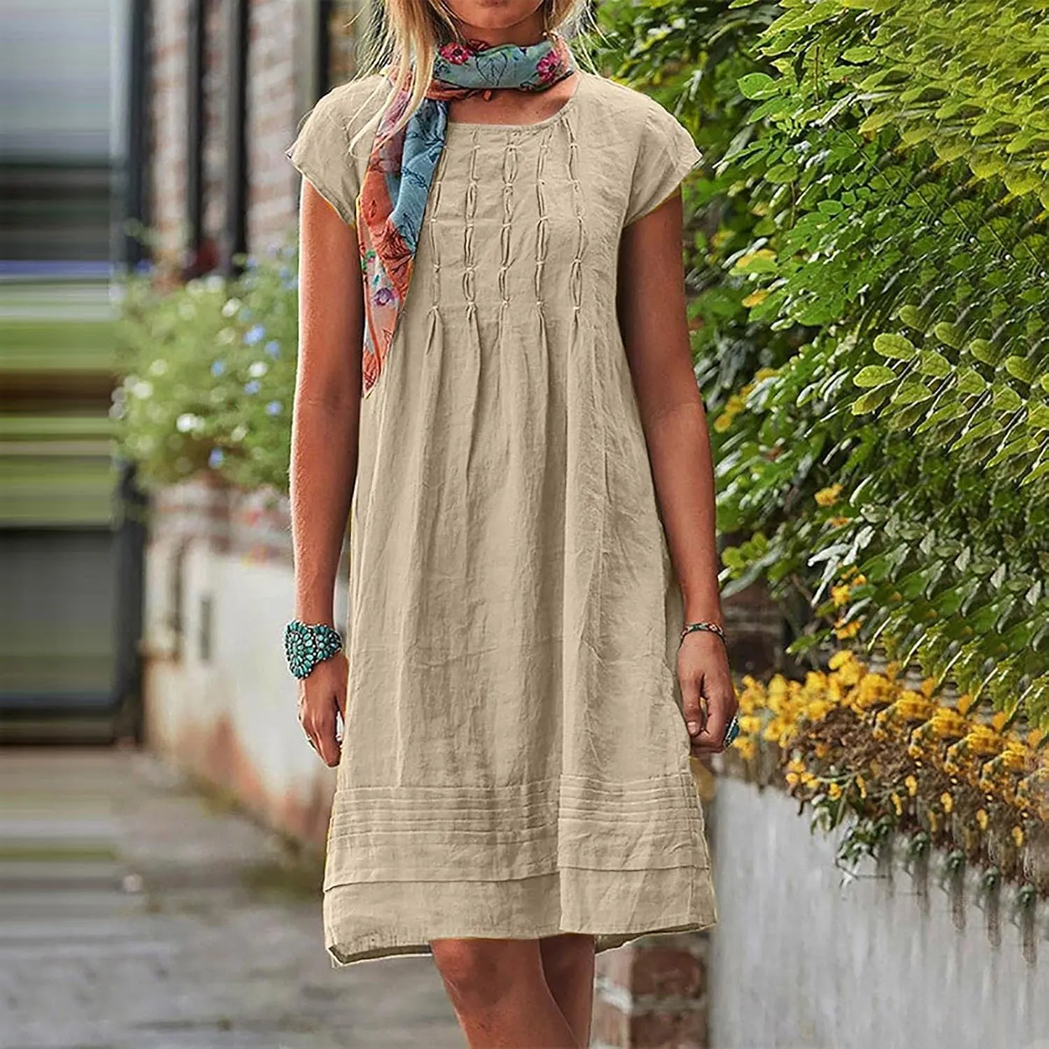 Summer Dress Womens Casual Short Sleeve Cotton Linen Dress Sundress Beach Mini Dresses for Women 2025 Trendy