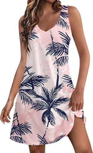 Summer Dresses for Women 2025 Casual V Neck Sleeveless Sundresses Boho Tank Dress Beach Dresses with Pockets