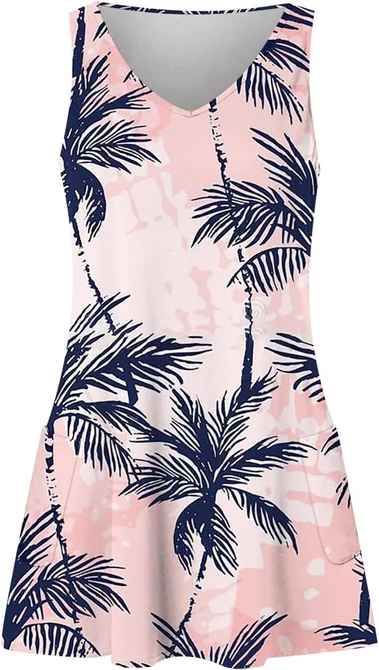 Summer Dresses for Women 2025 Casual V Neck Sleeveless Sundresses Boho Tank Dress Beach Dresses with Pockets