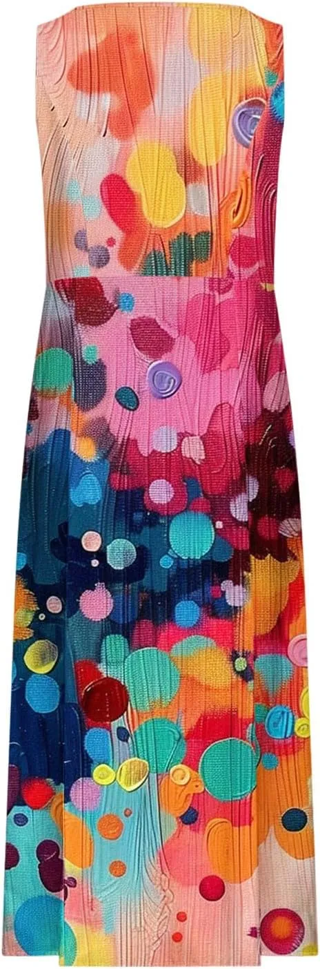 Summer Dresses for Women 2025 Cotton Linen Maxi Tank Dress Fashion Floral Beach Sundresses Spring Boho Outfits with Pockets