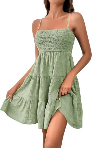 Summer Dresses for Women 2025 - Floral Lace Spaghetti Strap Bustier Mini Dress, Thigh-Length Ruffled Hem Party Dress