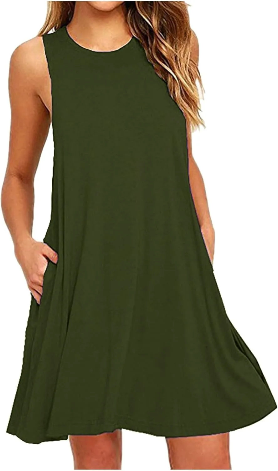 Summer Dresses for Women 2025 Sleeveless Mini Sundresses Crewneck Swing Dress Trendy Vacation Beach Dress with Pockets