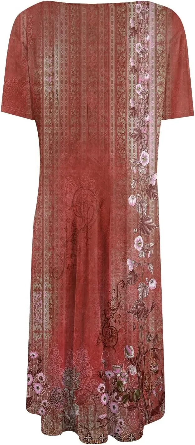 Summer Dresses for Women 2025 Smocked Summer Short Sleeve Midi Dresses for Women A Line