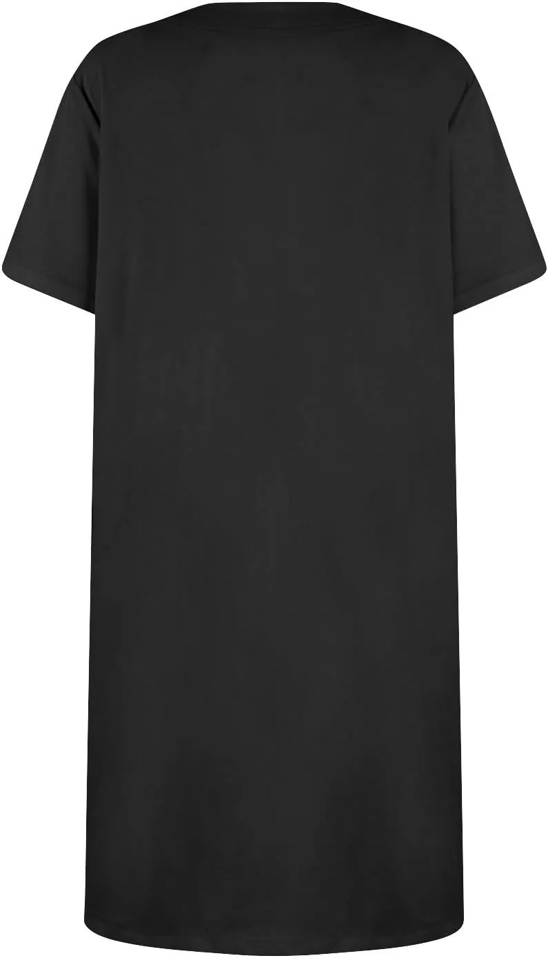 Summer Dresses for Women 2025 Square Neck Short Sleeve Tshirt Dress Knee Length Sundress Holiday Casual Frock with Pockets