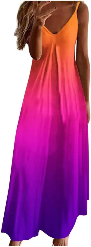 Summer Dresses for Women 2025 Vacation Floral Slip Dress Spaghetti Strap Flowers Printed Maxi Dresses Casual Sundress