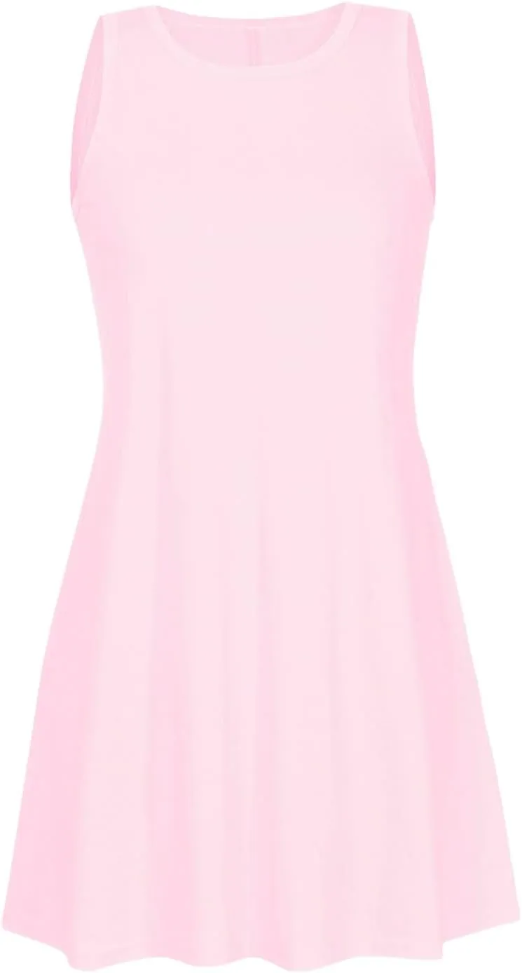 Summer Dresses for Women Sleeveless A-Line Beach Sundress Loose Casual Tank Dresses Tshirt Dress with Pockets