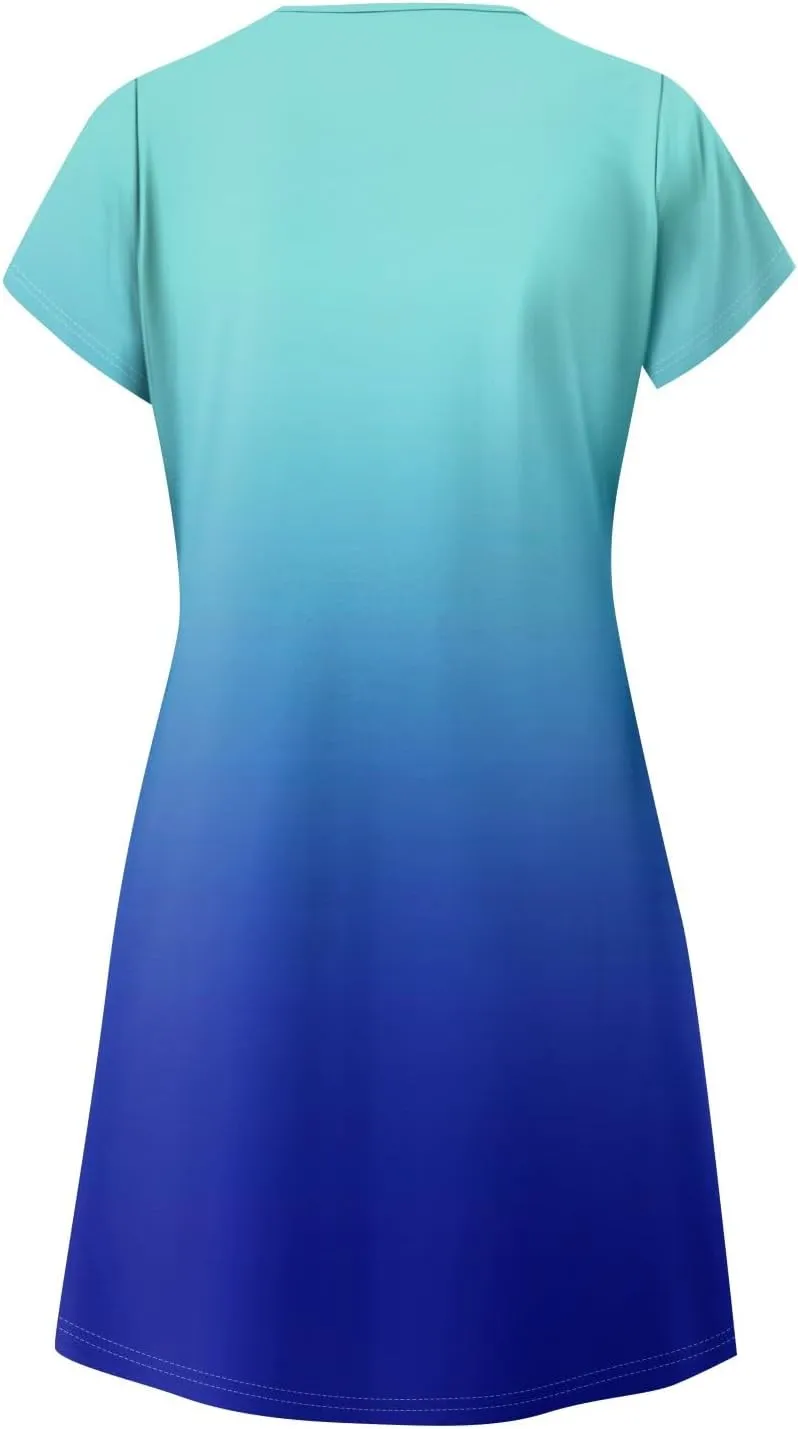 Summer Dresses for Women Summer Midi Boho Hawaiian Sundresses Short Sleeve V Neck Summer Beach Vacation Flowy Dress