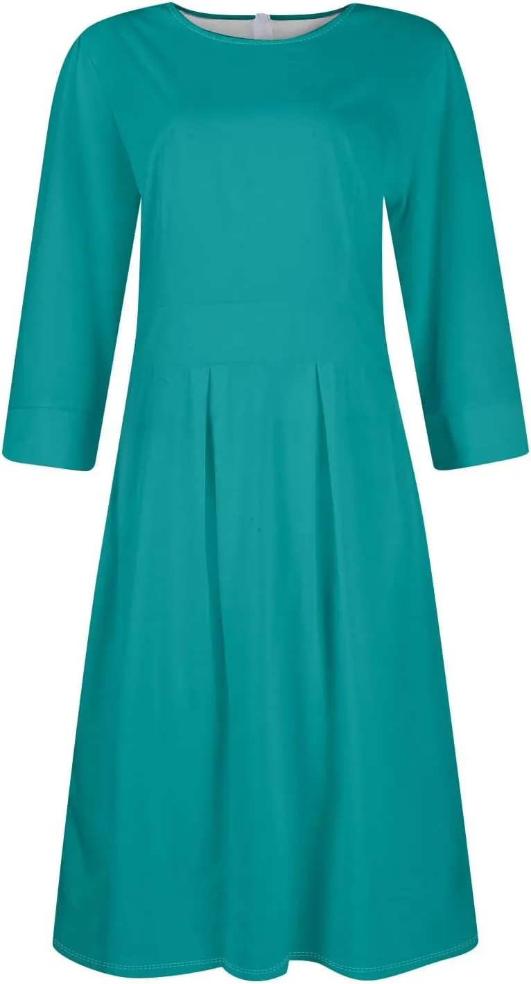 Summer Fall Long Sleeve Formal Midi Dress for Women Trendy Smocked Flowy Casual 3/4 Sleeve Elegant Floral Dress