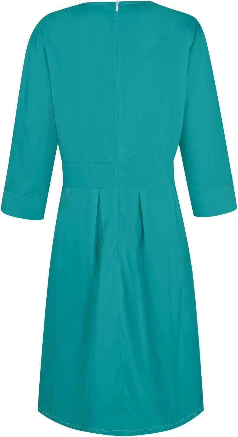 Summer Fall Long Sleeve Formal Midi Dress for Women Trendy Smocked Flowy Casual 3/4 Sleeve Elegant Floral Dress