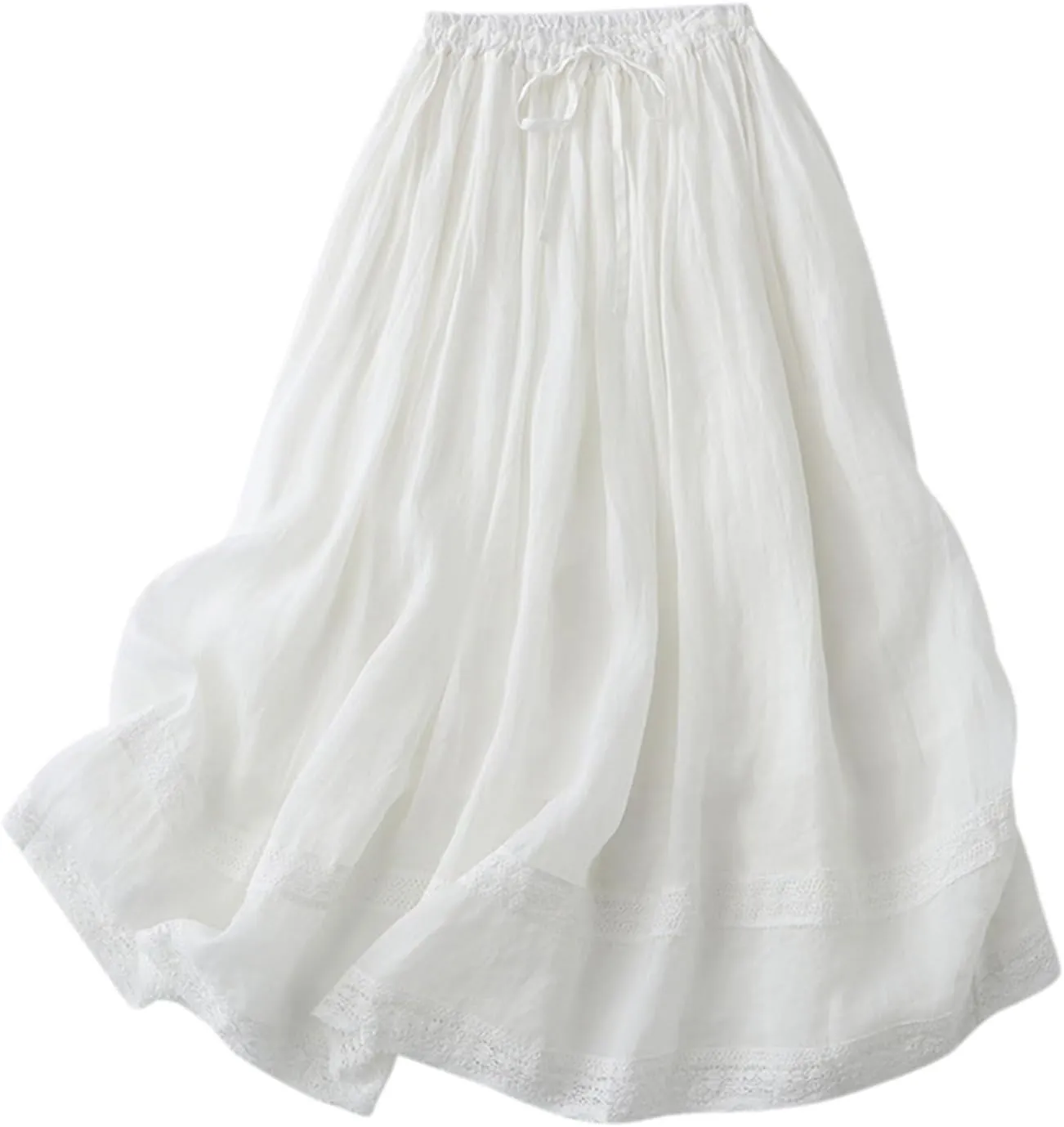 Summer Linen Skirts for Women Elastic High Waist Button A Line Flowy Casual Vacation Beach Midi Skirts with Pockets