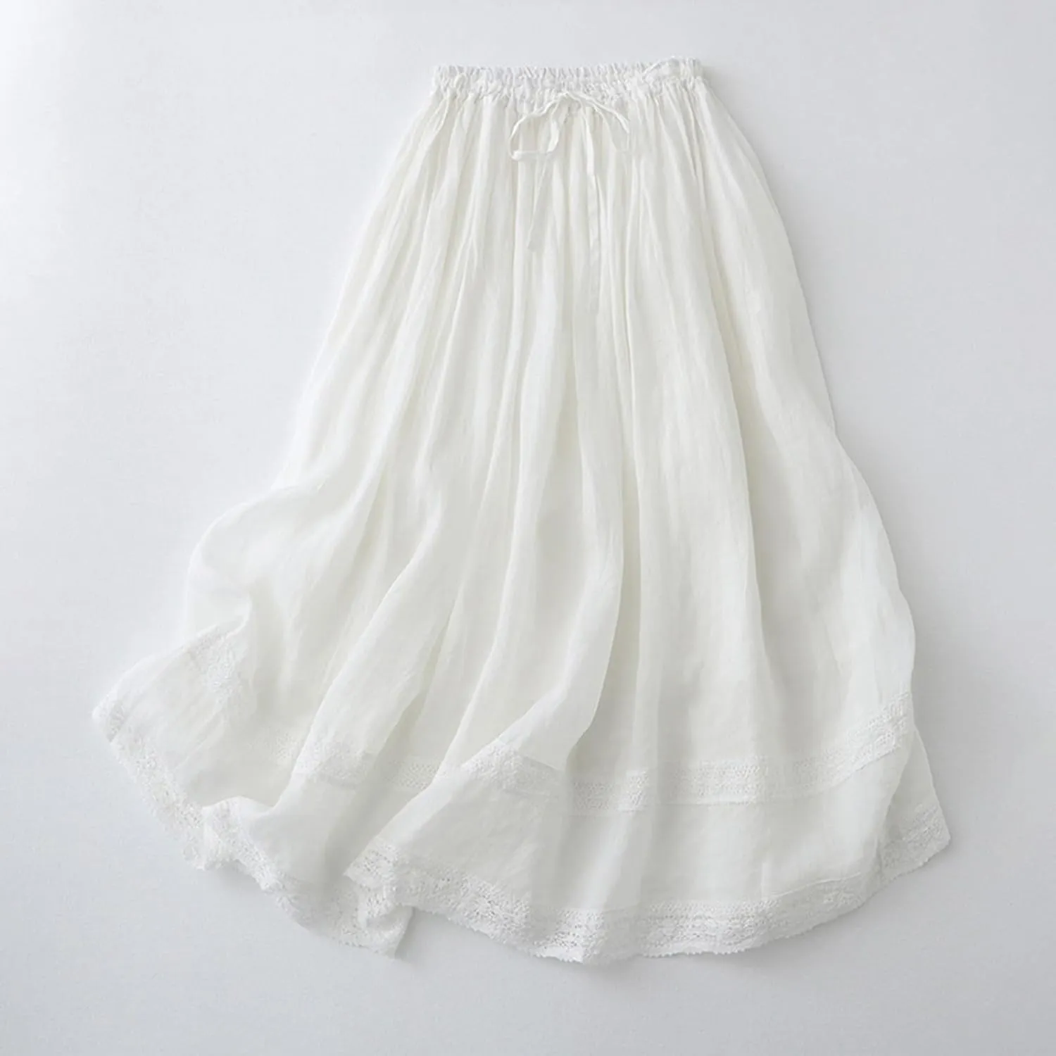 Summer Linen Skirts for Women Elastic High Waist Button A Line Flowy Casual Vacation Beach Midi Skirts with Pockets
