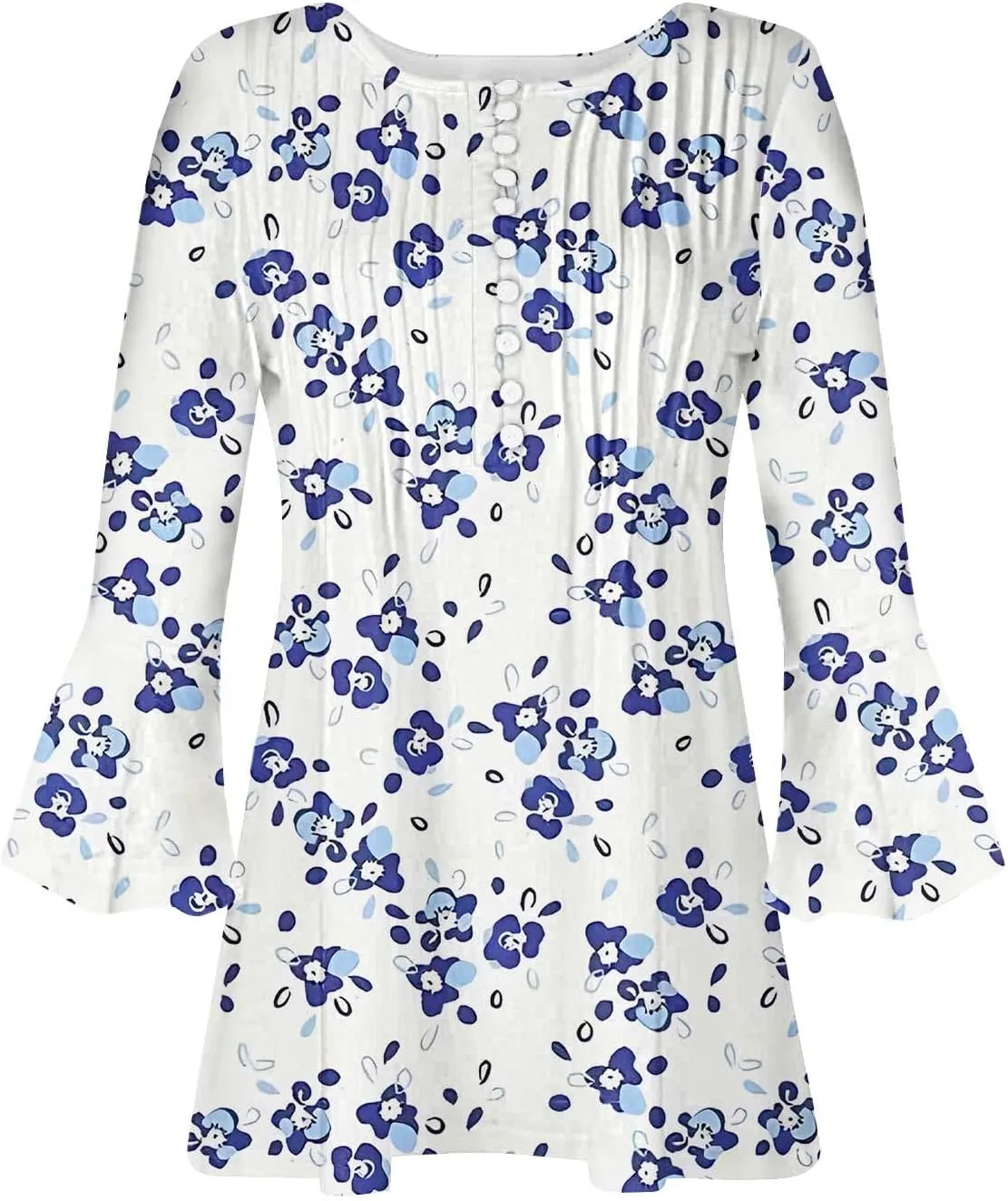 Summer Shirts for Women Vintage Bohemian Floral Print Graphic Blouse Causal 3/4 Sleeve Empire Waist Button Down Tops