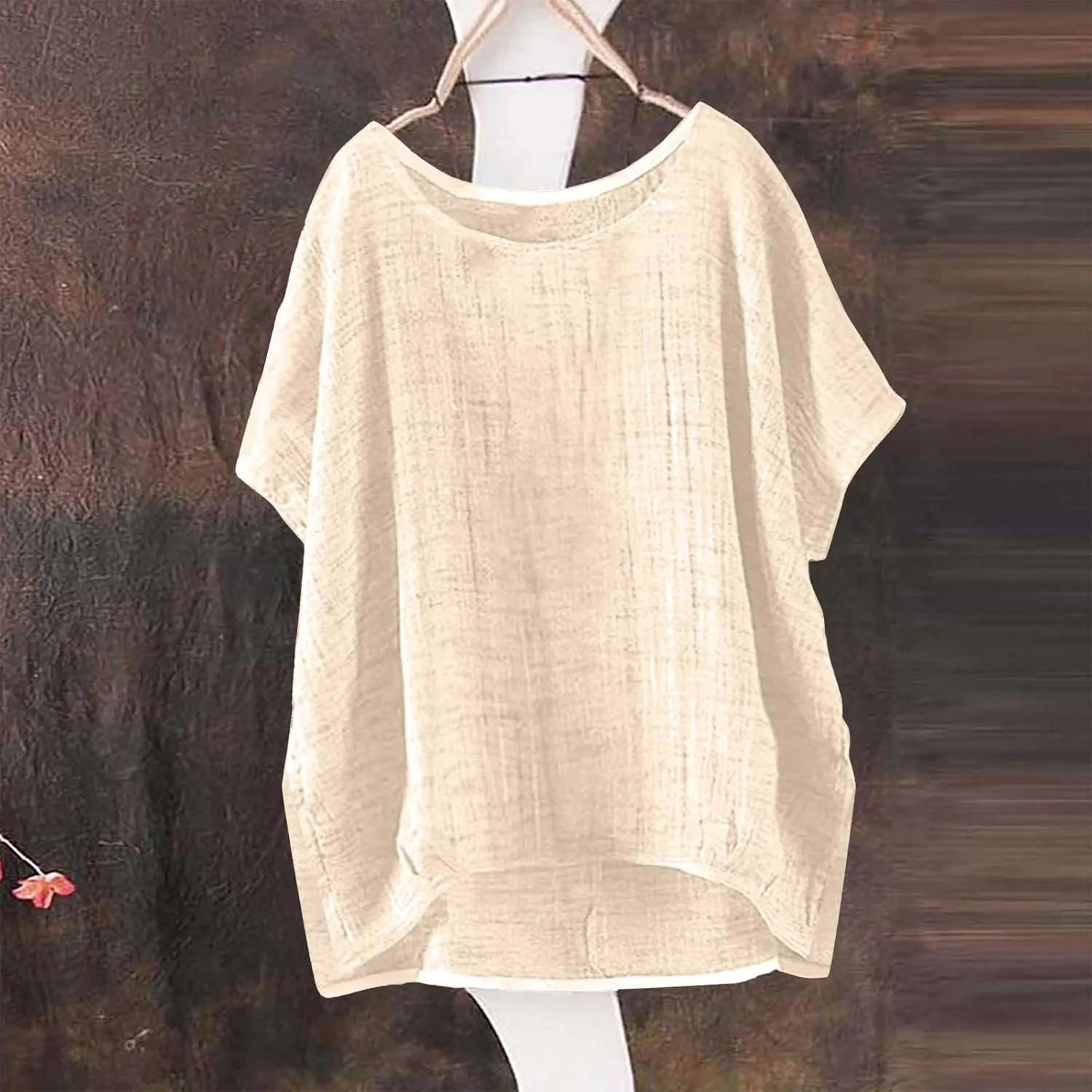 Summer Tops for Women 2025 Short Sleeve Crew Neck Linen Cotton Shirts Plus Size Gauze Casual Dressy Blouse Outfits
