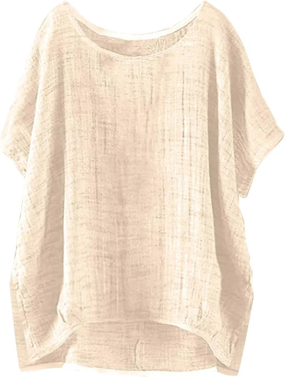 Summer Tops for Women 2025 Short Sleeve Crew Neck Linen Cotton Shirts Plus Size Gauze Casual Dressy Blouse Outfits