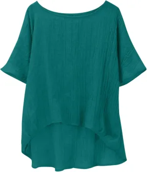 Summer Tops for Women 2025 Trendy Short Sleeve Cotton Linen Shirt Curved Hem Casual Boho Gauze Tunic Blouses Outfits