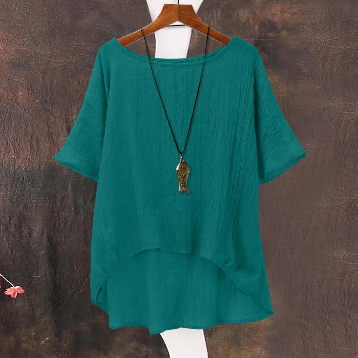 Summer Tops for Women 2025 Trendy Short Sleeve Cotton Linen Shirt Curved Hem Casual Boho Gauze Tunic Blouses Outfits
