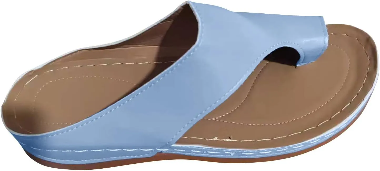 Summer Women Sandals Casual Flats Vintage Straps Toe Ring Clip Slip on Slides Slippers Comfort Arch Support Beach Sandal Flip Flops