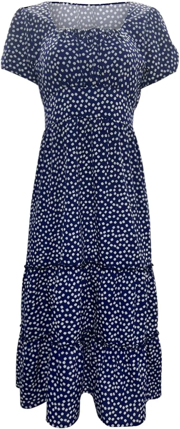 Sundress with Sleeves Square Neck A-Line Flowy Tiered Dresses Bump Friendly Dress Vacation Dresses for Women 2025