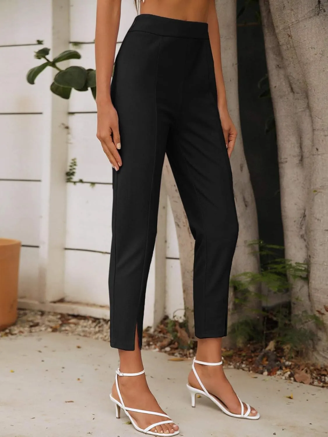 SweatyRocks Women's Elegant Elastic Waist Skinny High Waist Pants