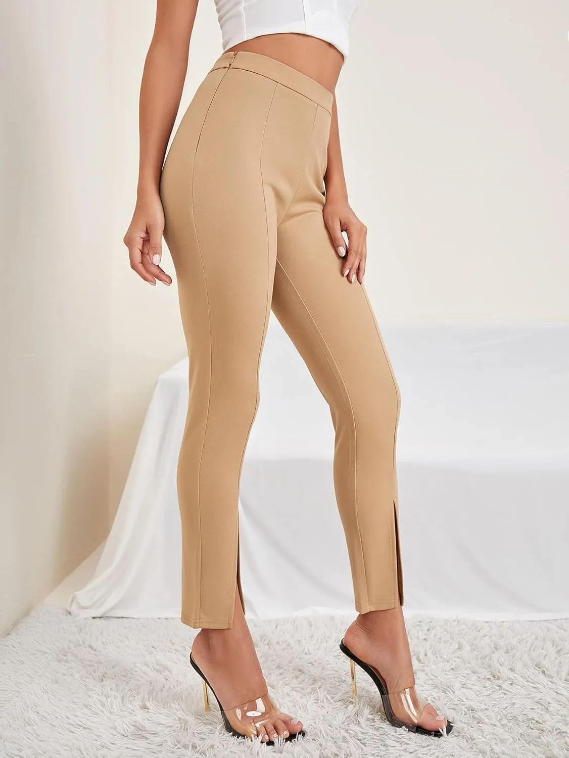 SweatyRocks Women's Elegant Elastic Waist Skinny High Waist Pants