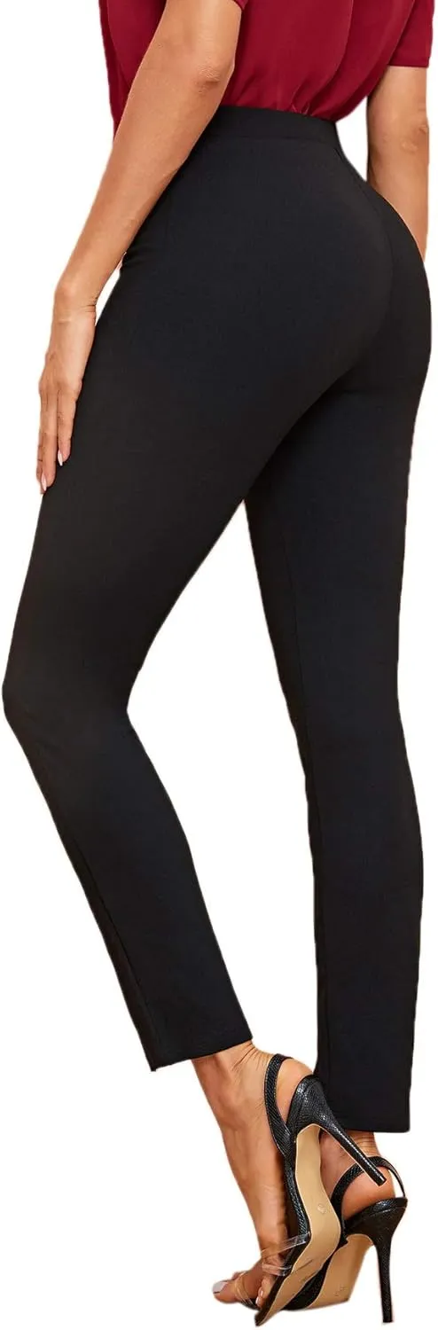 SweatyRocks Women's Elegant Elastic Waist Skinny High Waist Pants