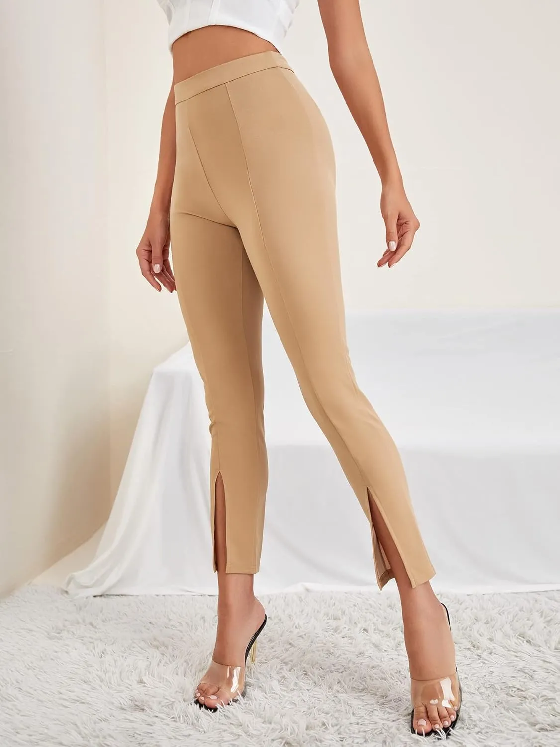 SweatyRocks Women's Elegant Elastic Waist Skinny High Waist Pants