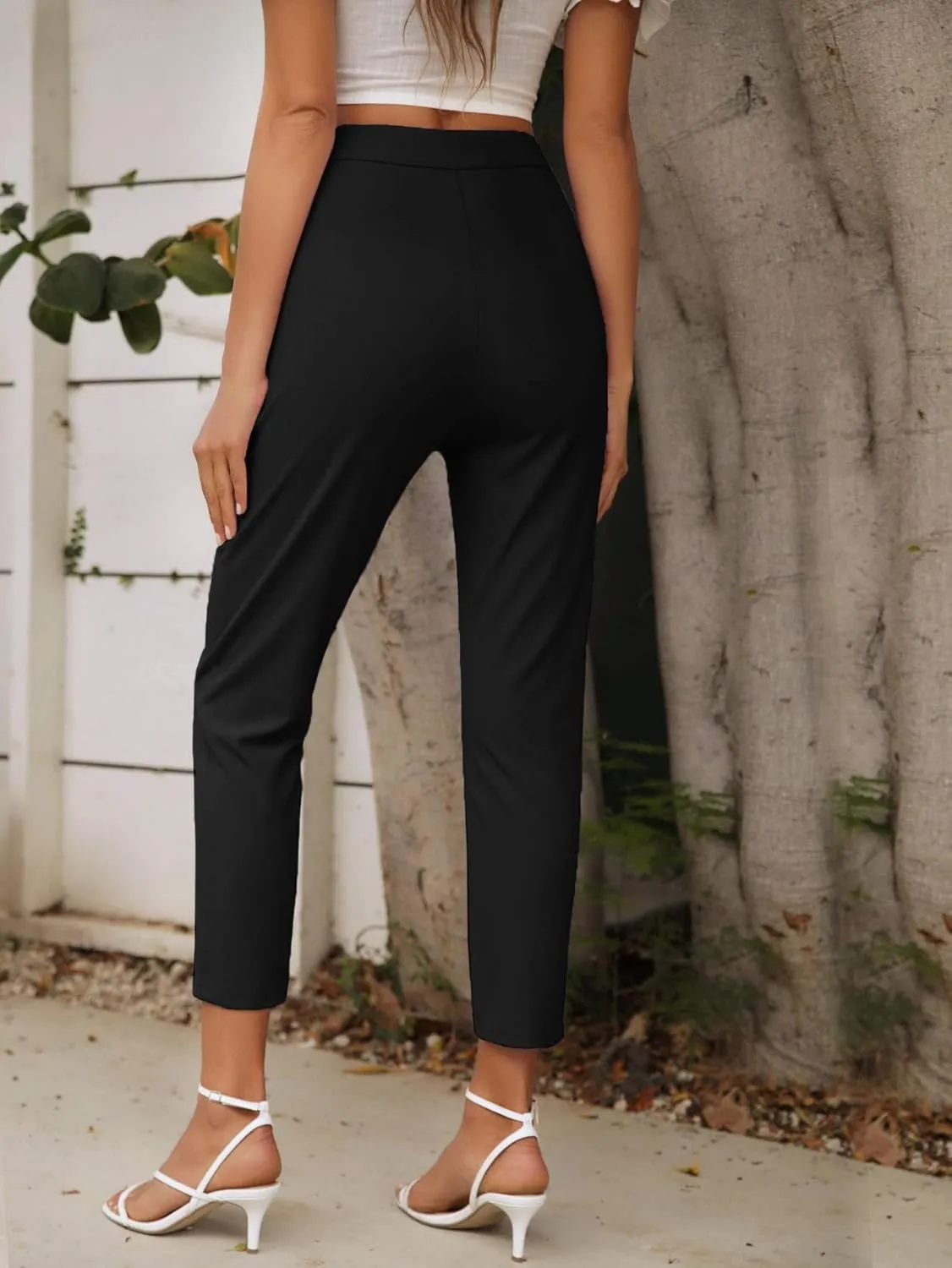 SweatyRocks Women's Elegant Elastic Waist Skinny High Waist Pants