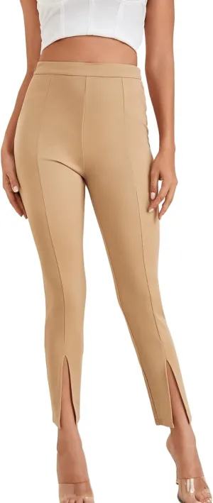 SweatyRocks Women's Elegant Elastic Waist Skinny High Waist Pants