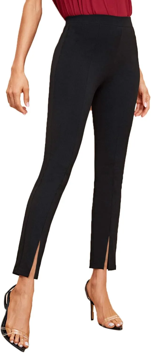 SweatyRocks Women's Elegant Elastic Waist Skinny High Waist Pants