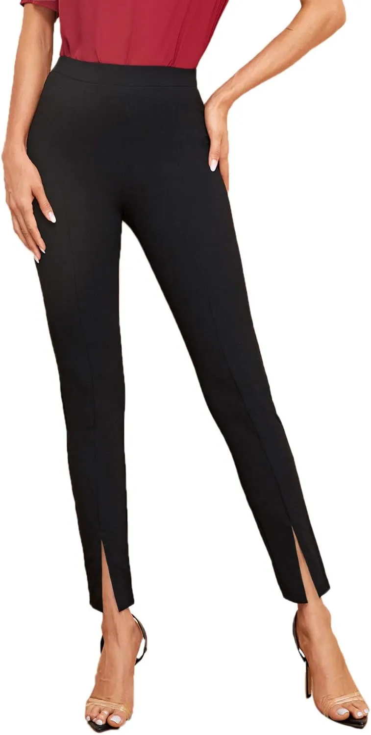 SweatyRocks Women's Elegant Elastic Waist Skinny High Waist Pants