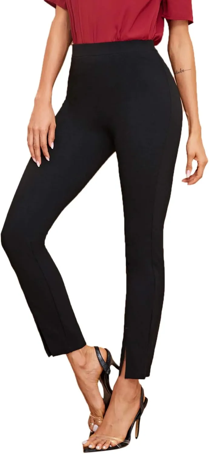 SweatyRocks Women's Elegant Elastic Waist Skinny High Waist Pants